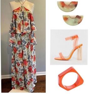 GORGEOUS ASOS FLORAL PRINT HALTER JUMPSUIT SIZE 4